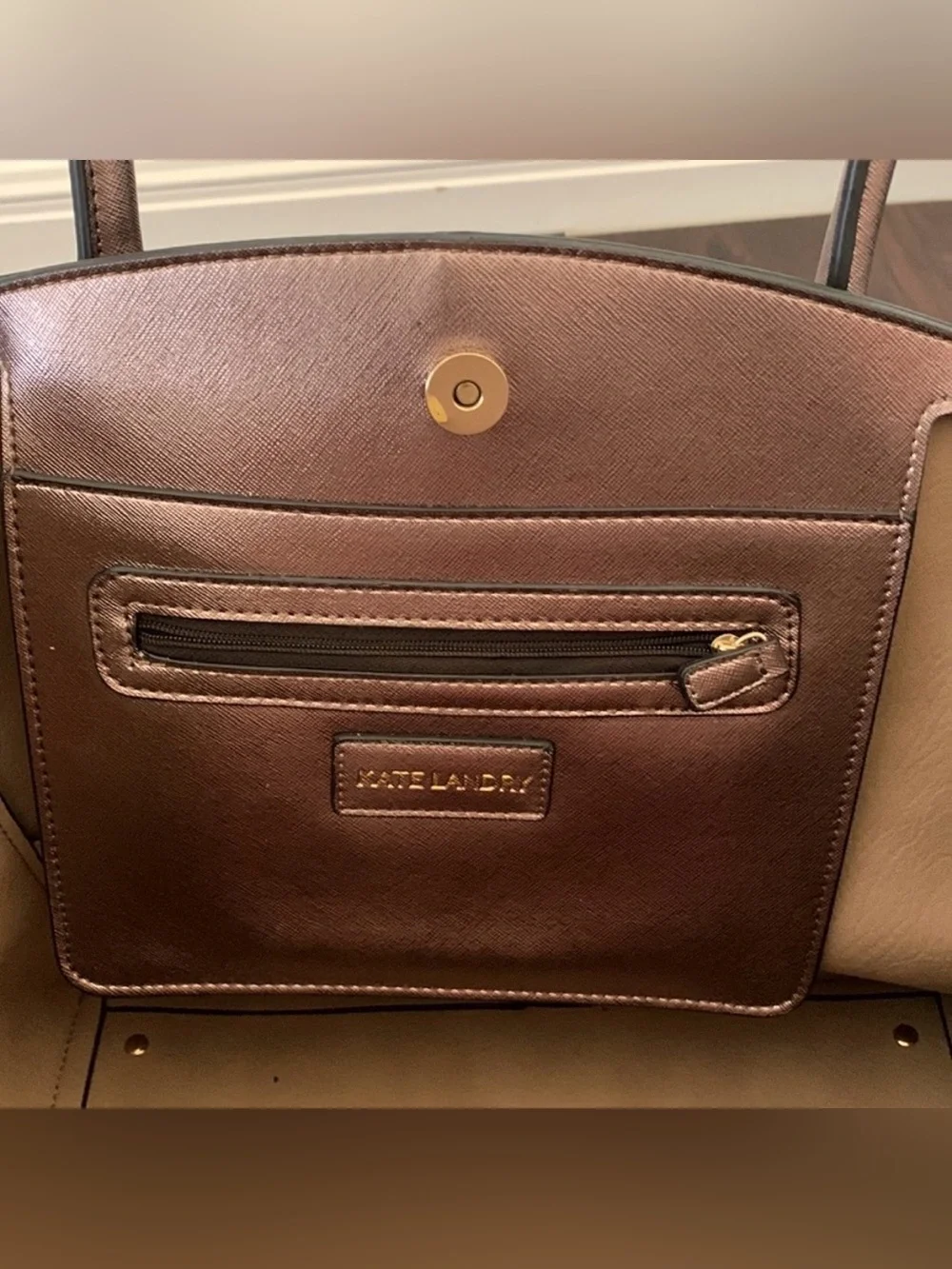 KATE LANDRY METALLIC BRONZE TOTE SATCHEL STATEMENT BAG - Picture 7 of 11